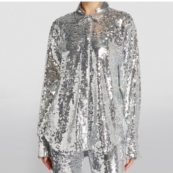 GOOD AMERICAN Sequin Collared Party Jacket Blouse Size 5 NWT Black $129 Sold Out - Picture 17 of 17